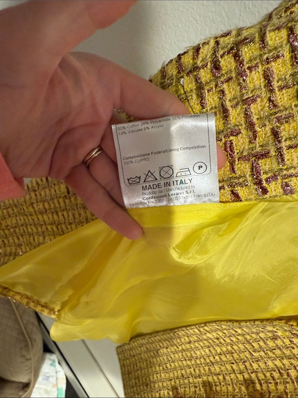 Tagliatore Gorsuch Yellow Tweed Double-Breasted Blazer Jacket see measurements - Picture 11 of 11